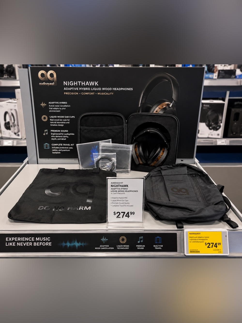AudioQuest Nighthawk Adaptive Hybrid Liquid Wood Headphones w/ Case & Backpack